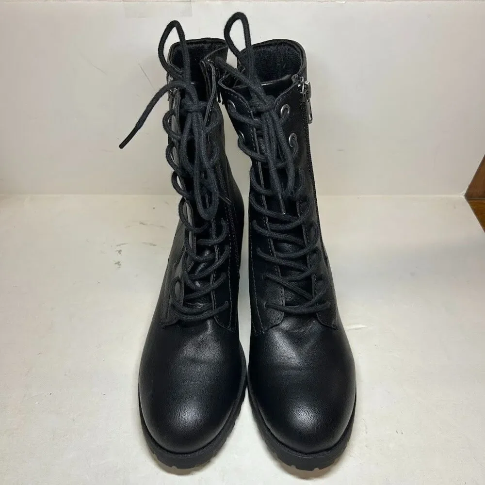 Sun Stone Womens 6.5 M Black Sheila Lace Up Block Heel Booties DISPLAY RW3